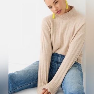 NWOT J.Crew tan Ribbed mockneck sweater in Supersoft merino wool alpaca medium